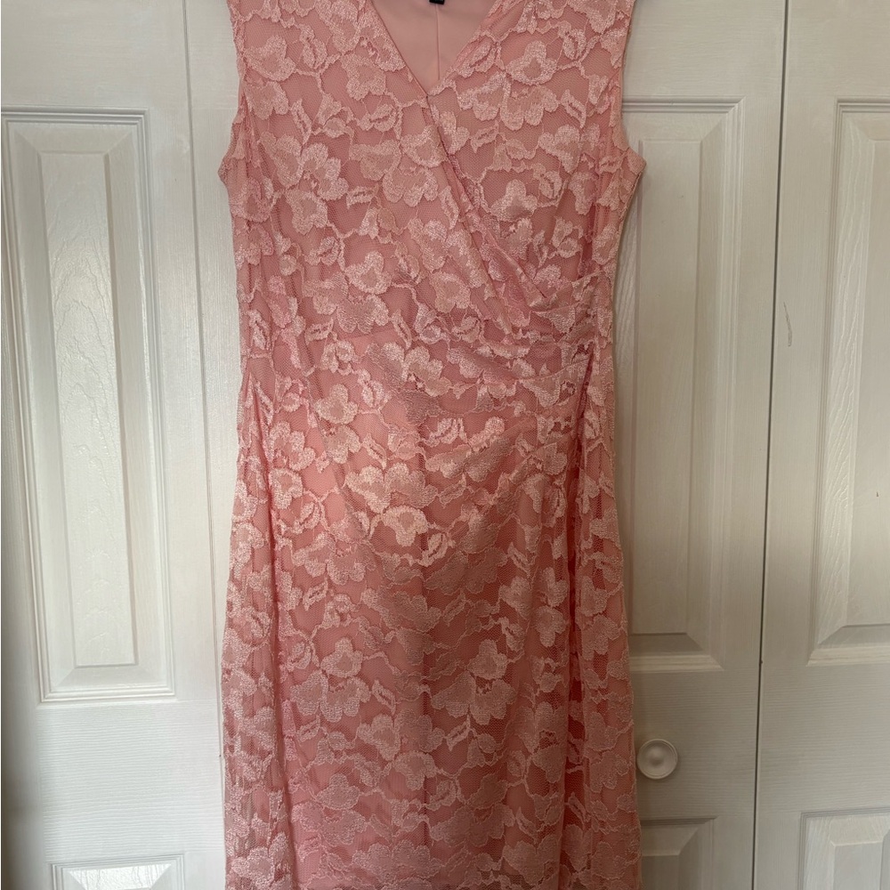 Connected Apparel Pink Floral Lace Midi Dress